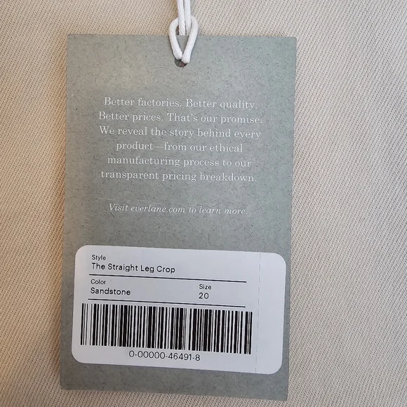 Everlane Women's Straight Leg Cropped Cream Pants *NWT* - Size 20 - Picture 3 of 8